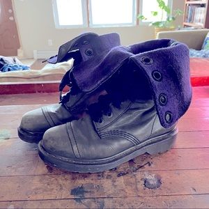 Doc Martens boots 1914 Triumph purple plaid fold over faded black